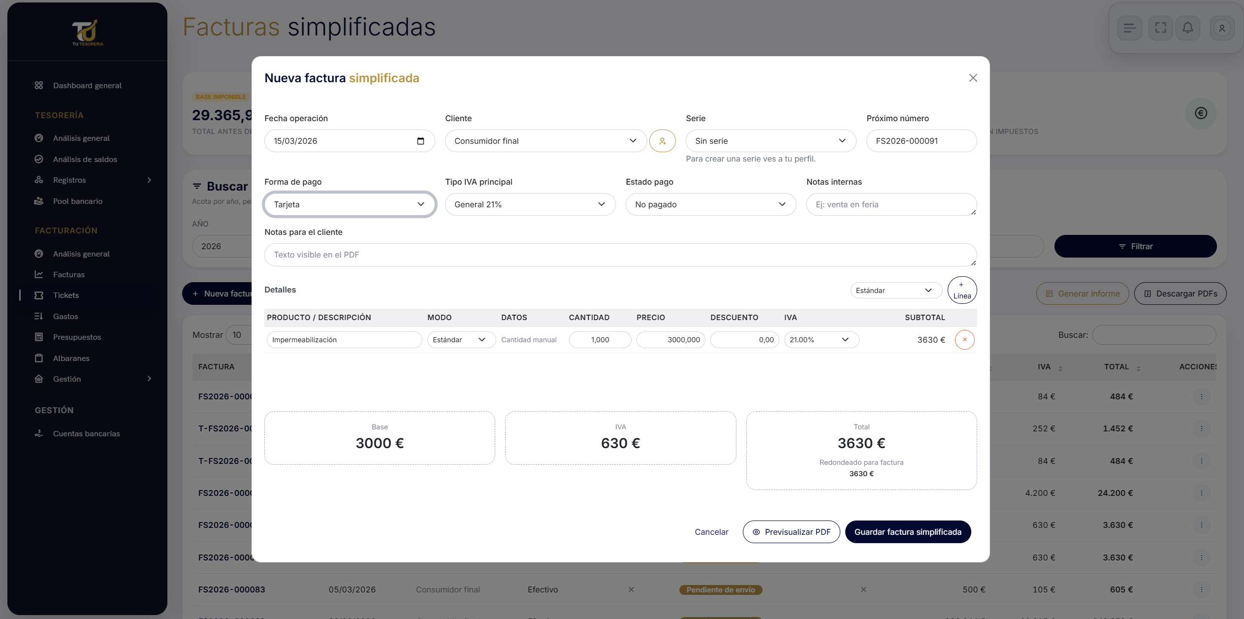 Facturación a consumidores finales/ Tickets/ Facturas Simplificadas (Sin cliente específico - Efectivo, tarjeta, etc.)