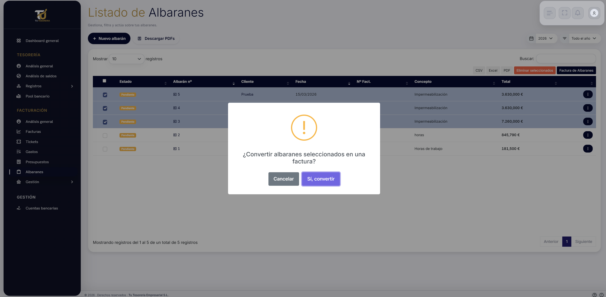 Gestión de albaranes y convertirlos en factura (Varios albaranes de un mismo cliente)